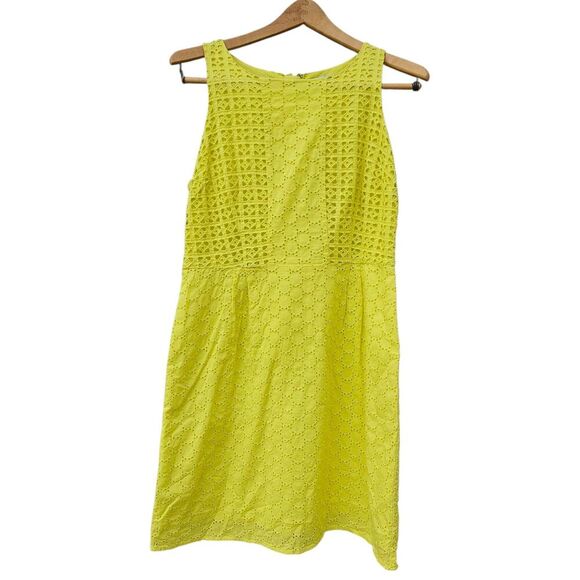 Old Navy Eyelet Lace Chartreuse Yellow Sleeveless Mini Dress Preppy Sz 8 PETITE - Picture 2 of 11